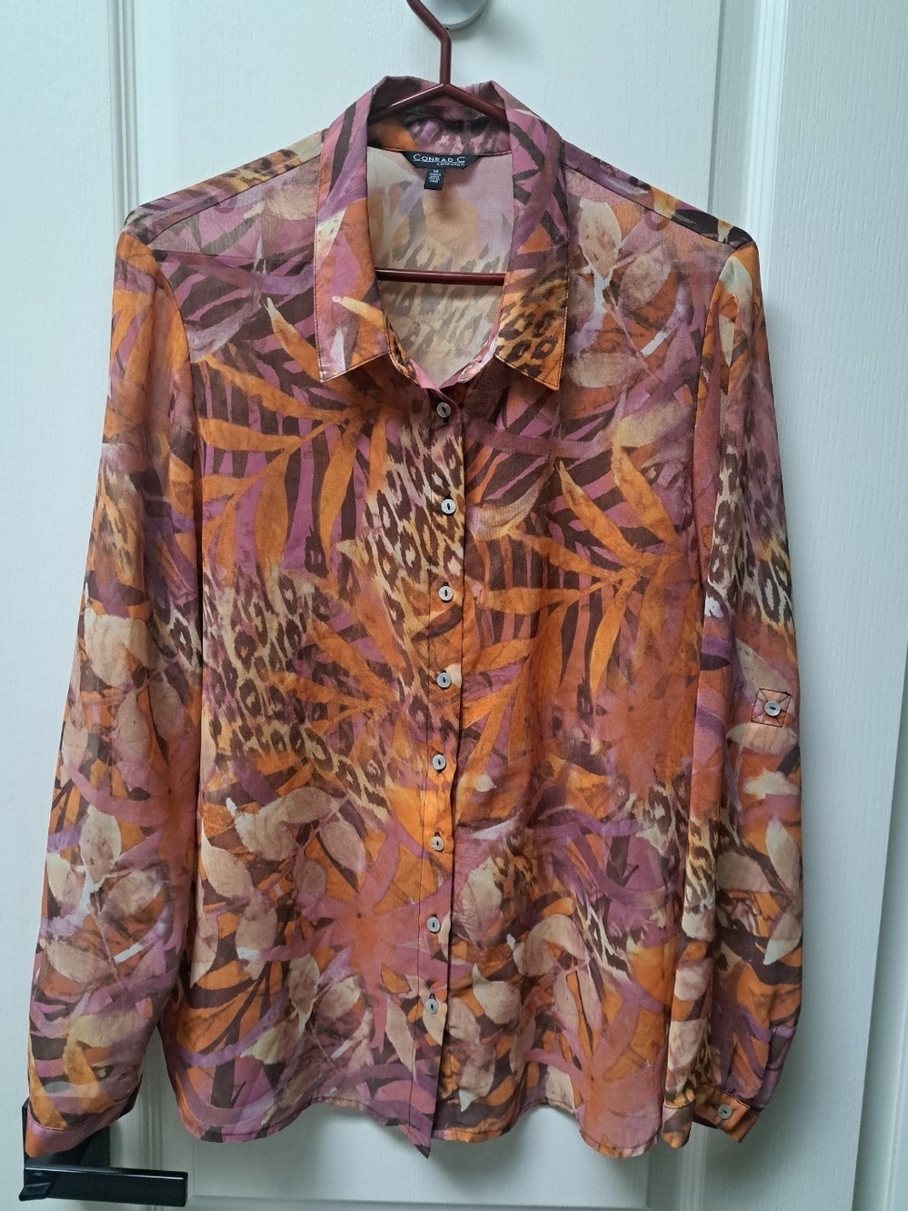 Conrad C Collection Multicolor Leaf & Animal Print Button-Down Blouse